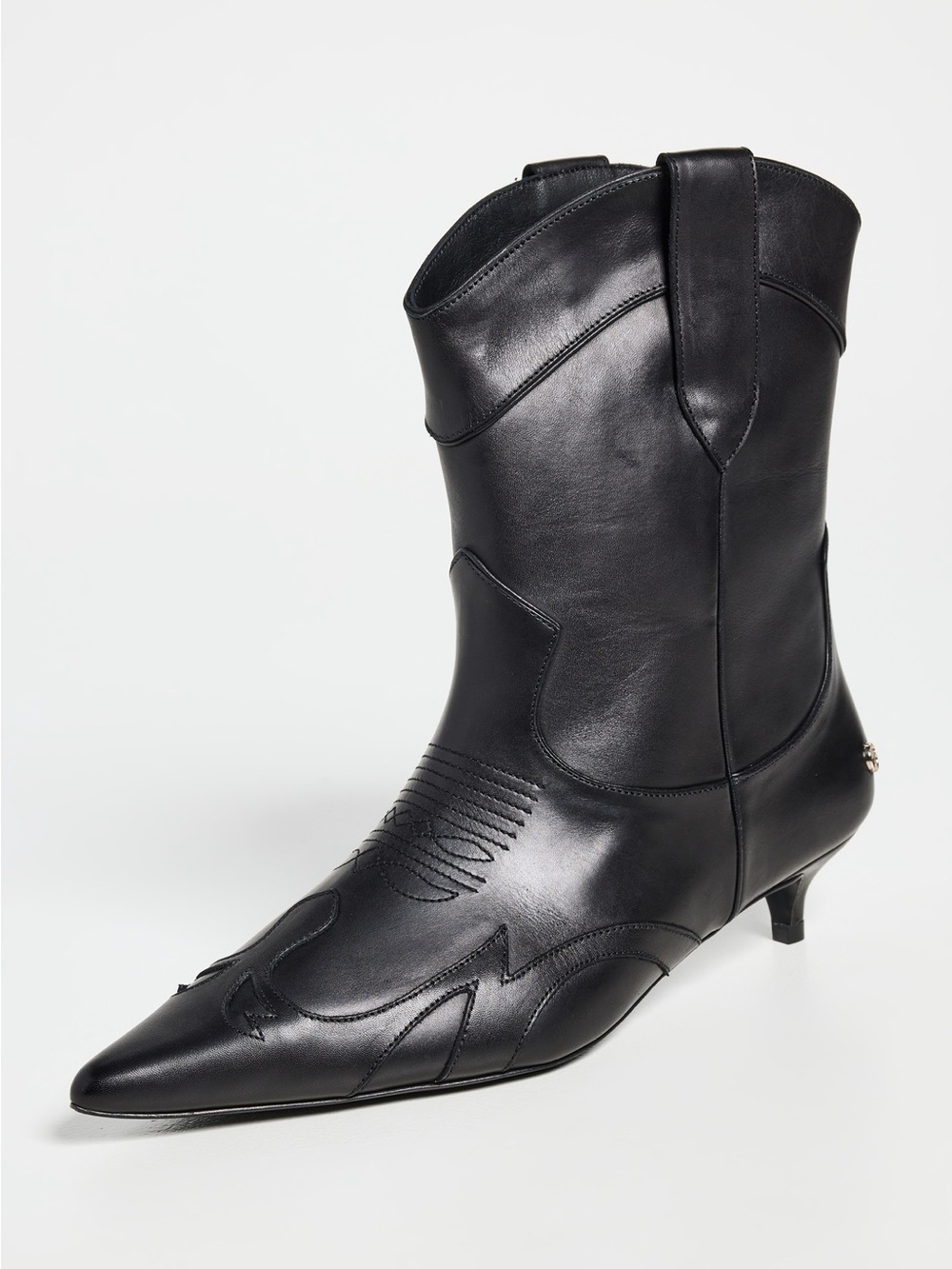 ANINE BING Black Leather Western Women's Ankle Rae Kitten Heel Boots 41 EU 11 US